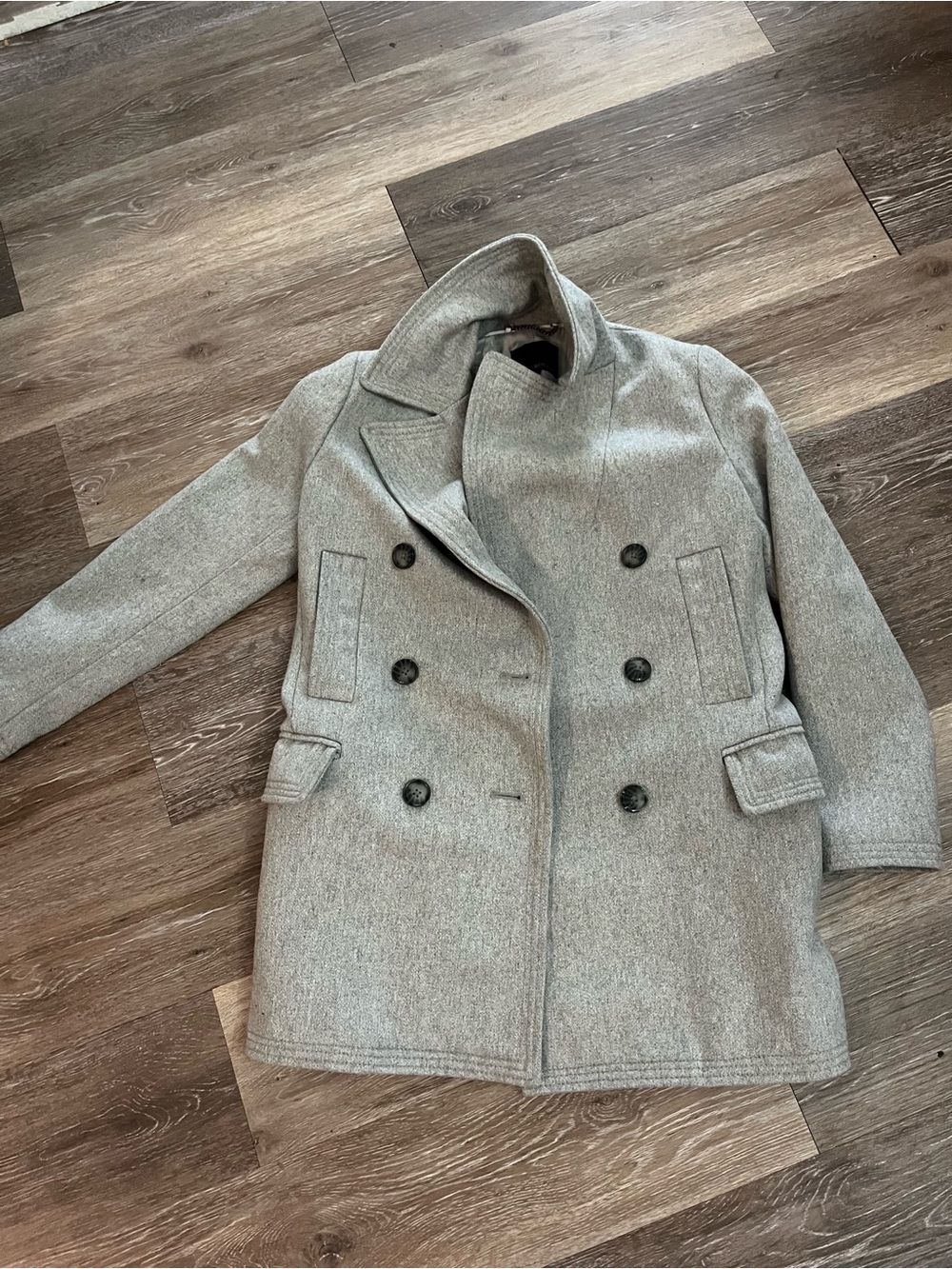 Banana Republic Womens XXS Petite Light Grey Wool Blend Double-Breasted Peacoat - Picture 13 of 15